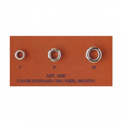 Occhielli metallici. Colori standard: oro, nikel e brunito
